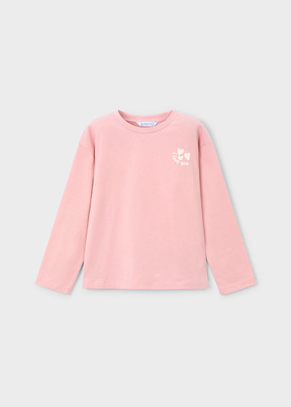 Camiseta de manga larga color rosa para niña