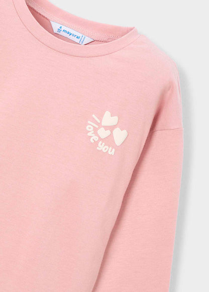 Camiseta de manga larga color rosa para niña