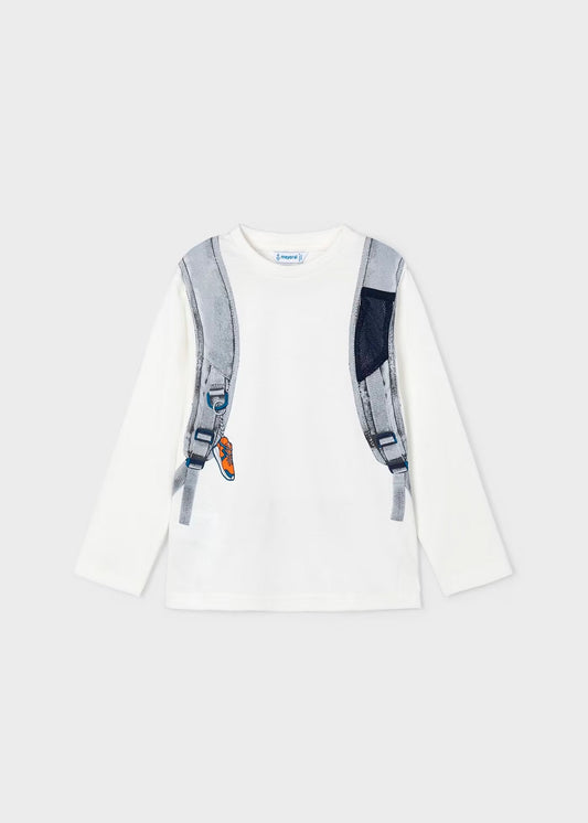 camiseta manga larga color crudo con mochila simulada