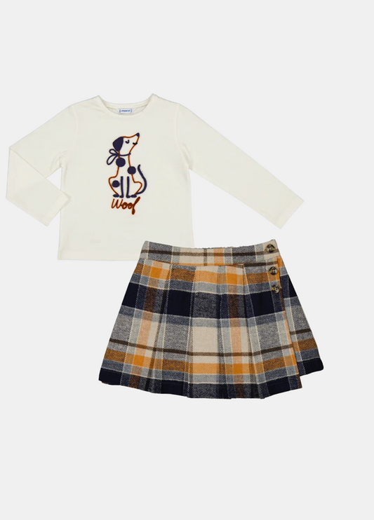 set falda a cuadros con camiseta color crudo, mayoral