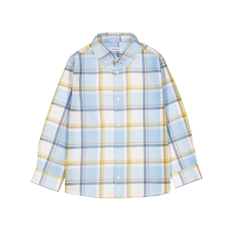 Camisa manga larga cuadros color azul lluvia