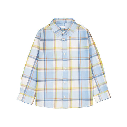 Camisa manga larga cuadros color azul lluvia