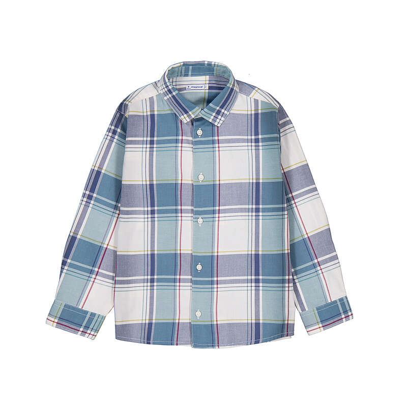 Camisa manga larga cuadros color azul lago