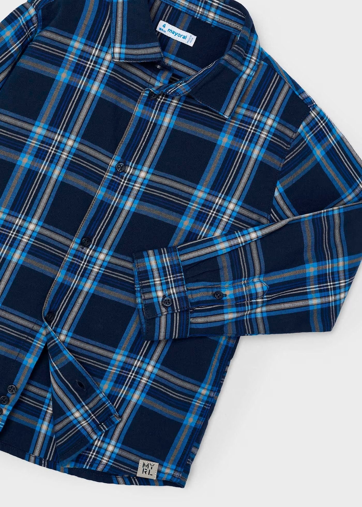 camisa manga larga, a cuadros tonos azules