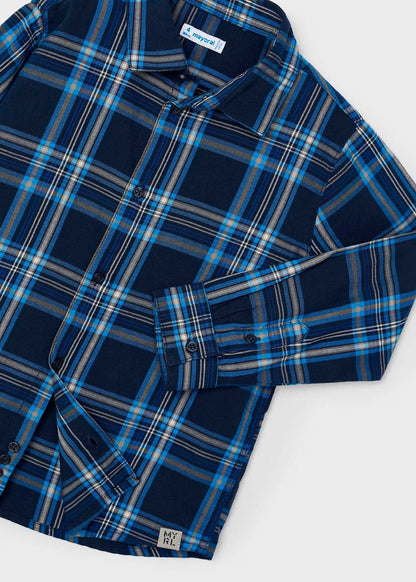 camisa manga larga, a cuadros tonos azules