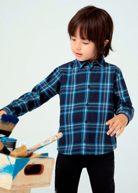 camisa manga larga, a cuadros tonos azules