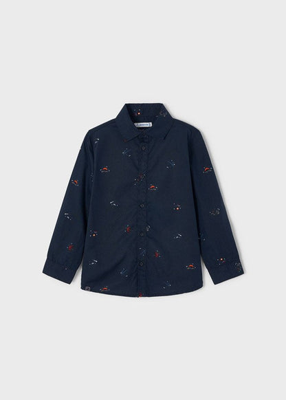 camisa azul marino estampada planetas estrellas