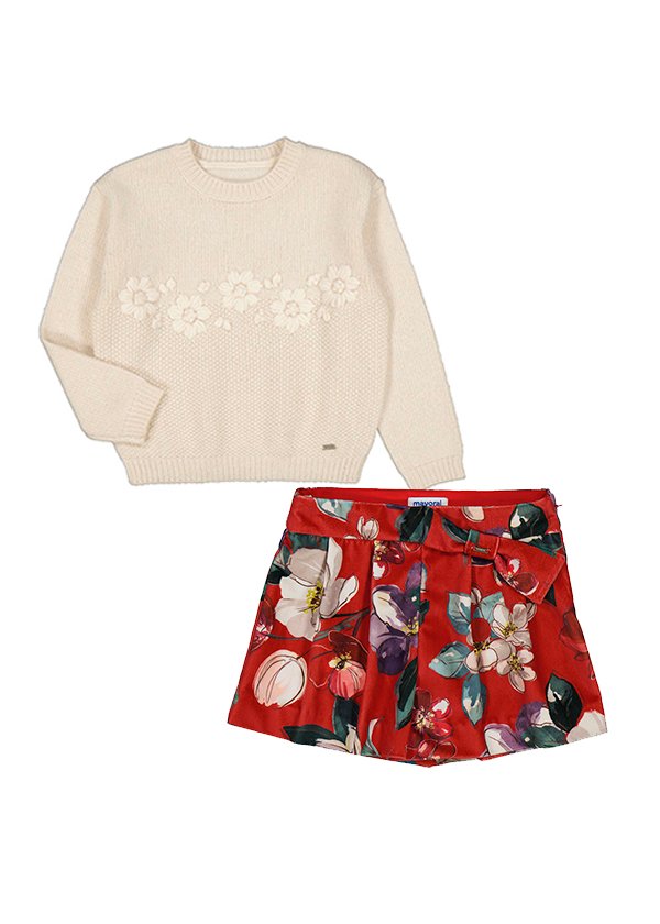 set jersey y short falda flores rojo