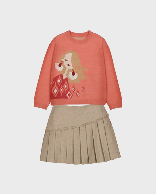 Conjunto jersey con falda tableada