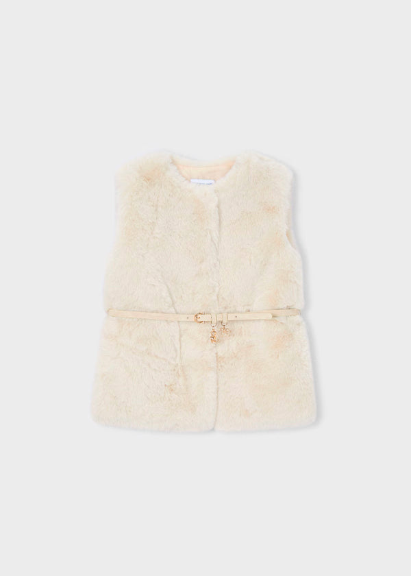 Chaleco pelo con cinturón tono arena