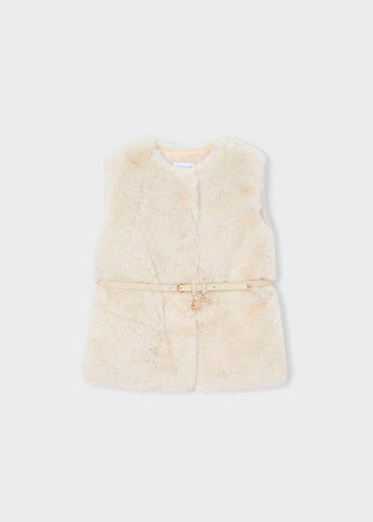 Chaleco pelo con cinturón tono arena