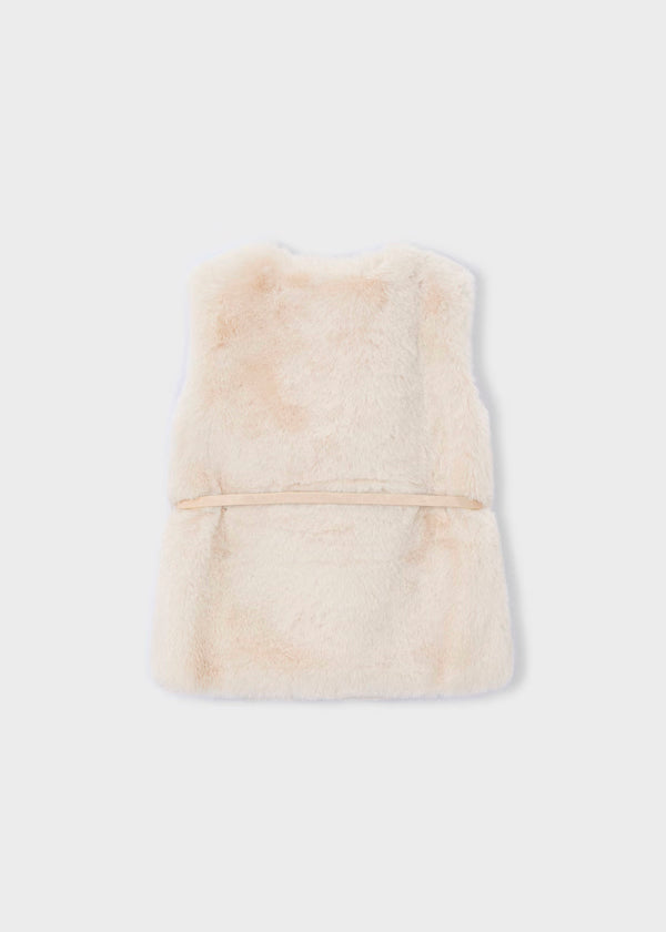 Chaleco pelo con cinturón tono arena