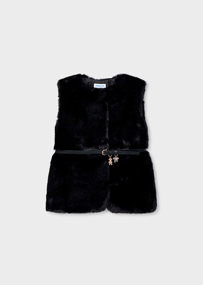 Chaleco pelo con cinturón color negro