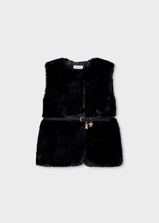 Chaleco pelo con cinturón color negro