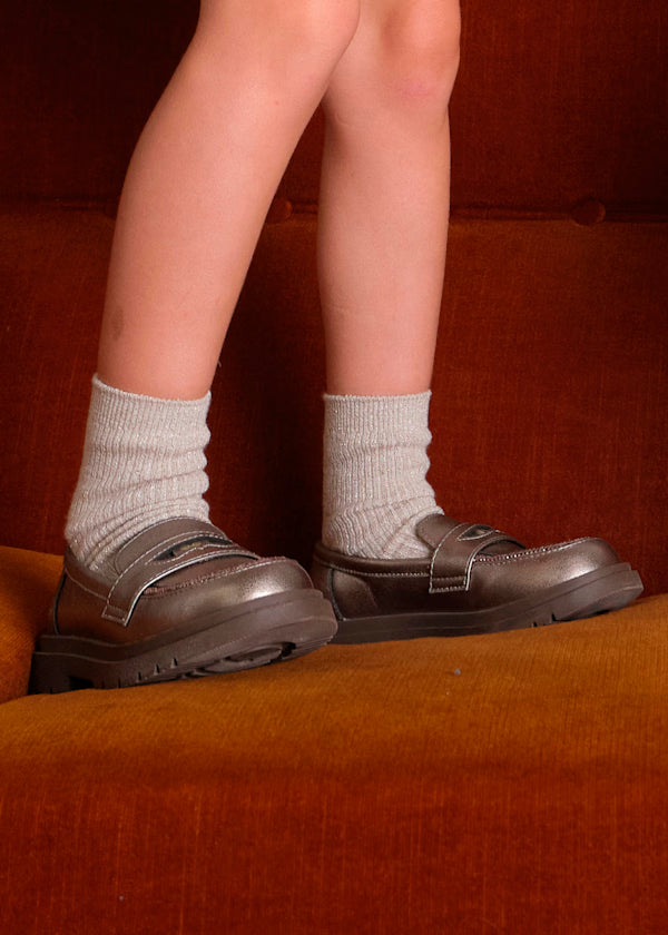 Mocasin track taupe metalico