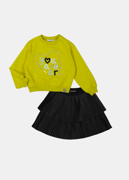 set sudadera lima falda polipiel negro