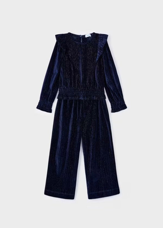 conjunto color marino, pantalón, blusa manga larga