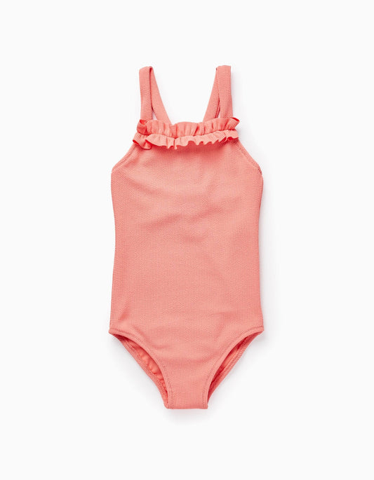 traje de baño una pieza coral, espalda tejida