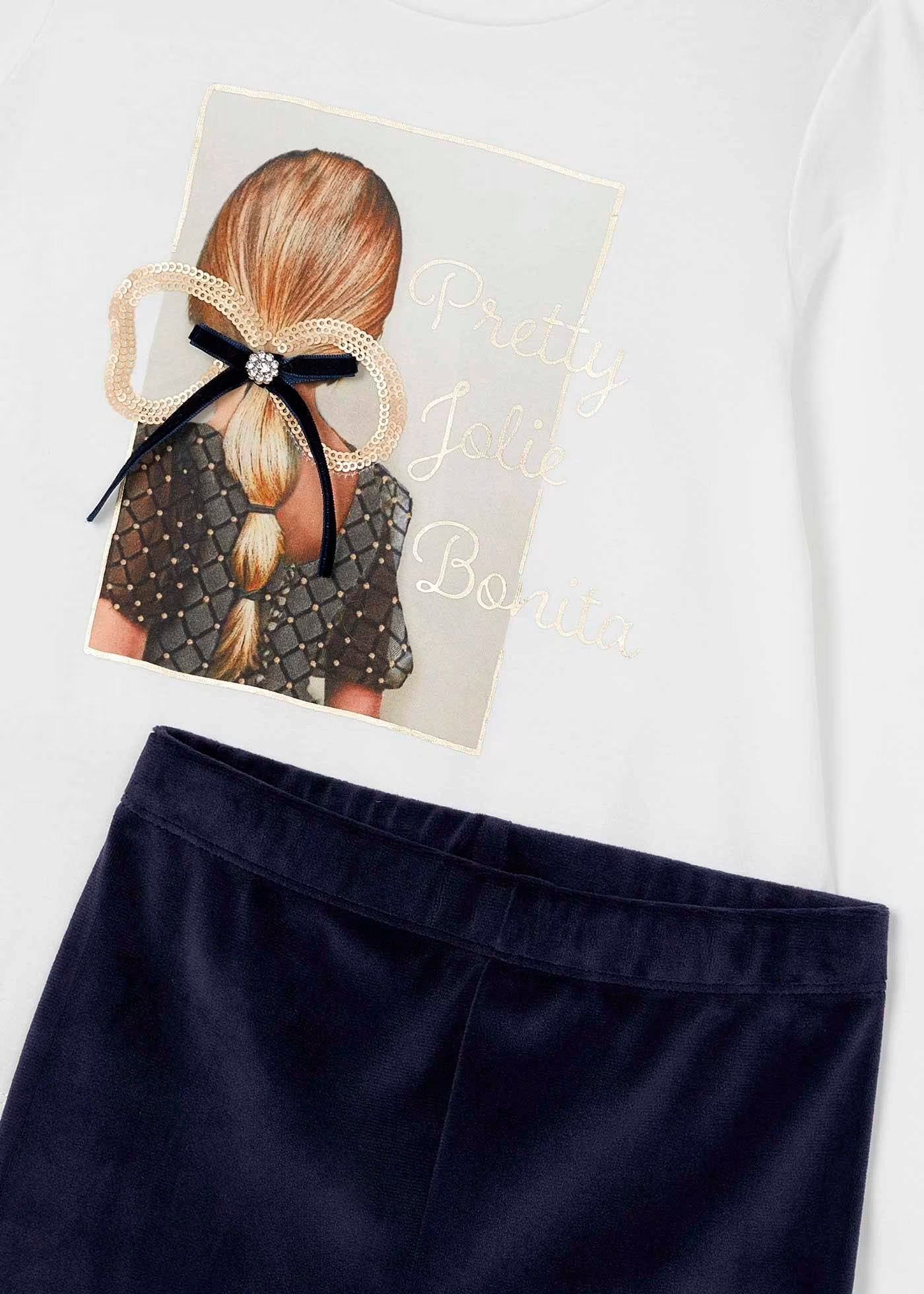 conjunto pantalón terciopelo marino, y blusa manga larga