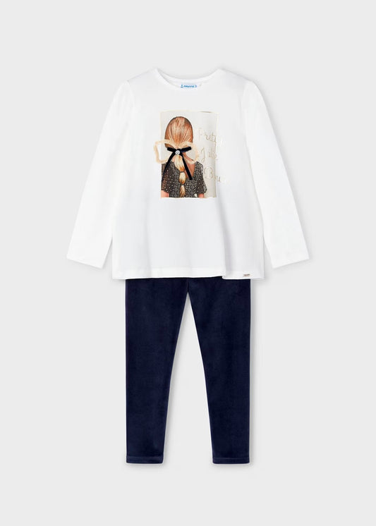 conjunto pantalón terciopelo marino, y blusa manga larga