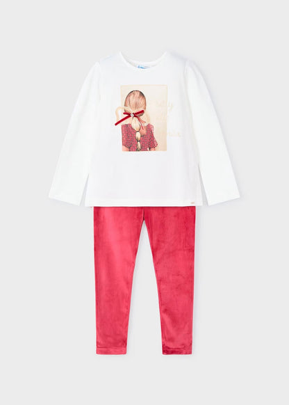 conjunto pantalón terciopelo guinda, y blusa manga larga