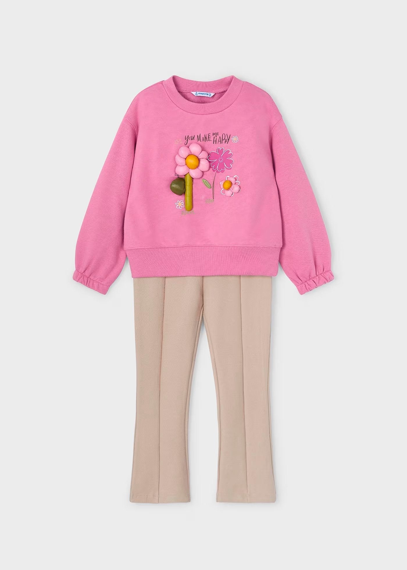 conjunto sudadera jeans campana de tela, color camelia