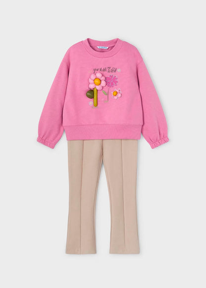 conjunto sudadera jeans campana de tela, color camelia