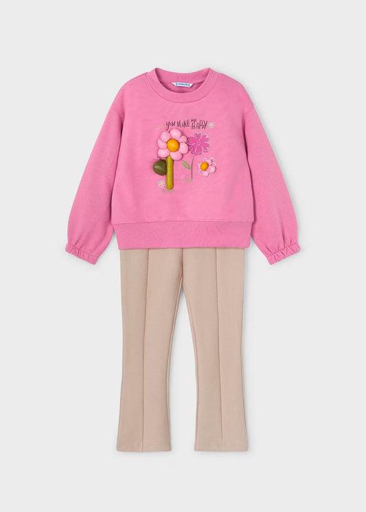 conjunto sudadera jeans campana de tela, color camelia