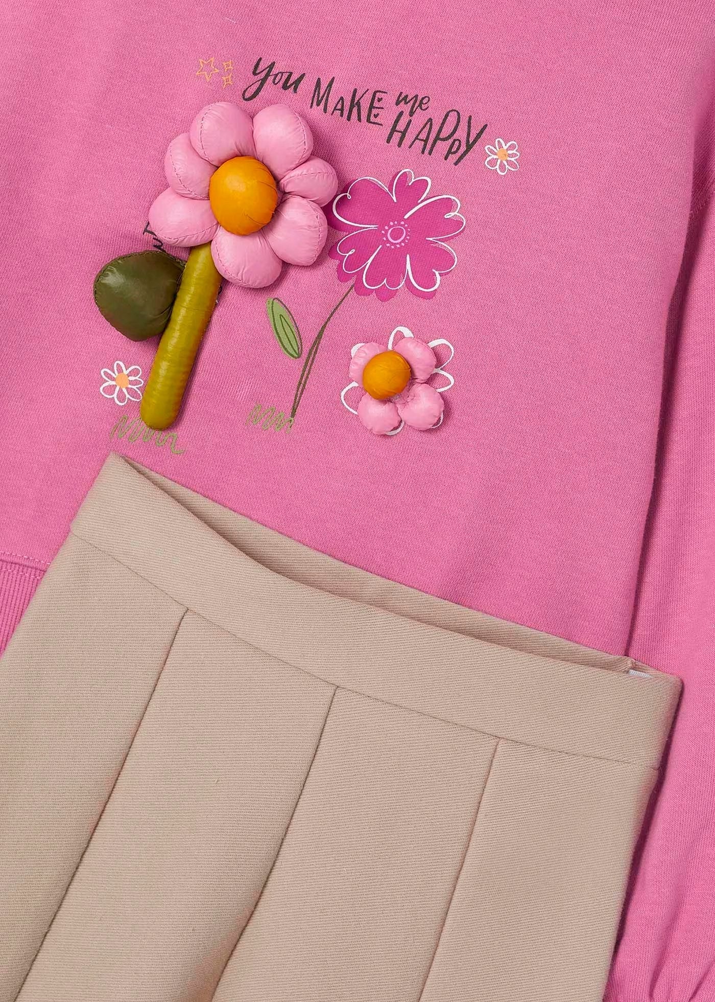 conjunto sudadera jeans campana de tela, color camelia