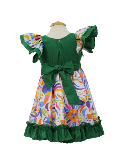 VESTIDO ADELITA TIPICO PATRIO ELEGANTE PETO VERDE BANDERA, FALDA FLORES BLANCA