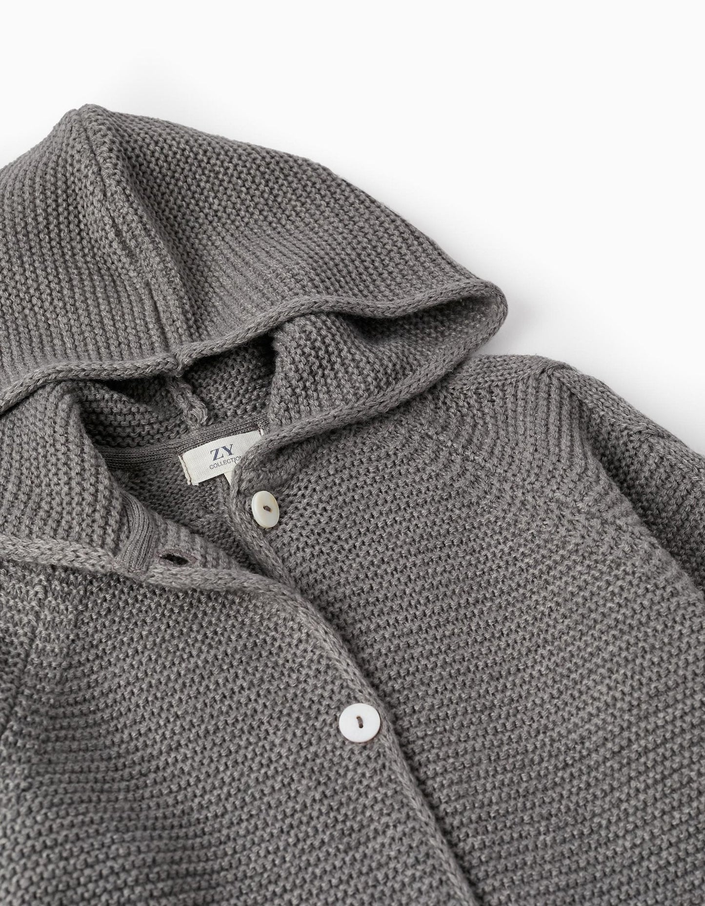 chaqueta de punto gris con capucha para niña