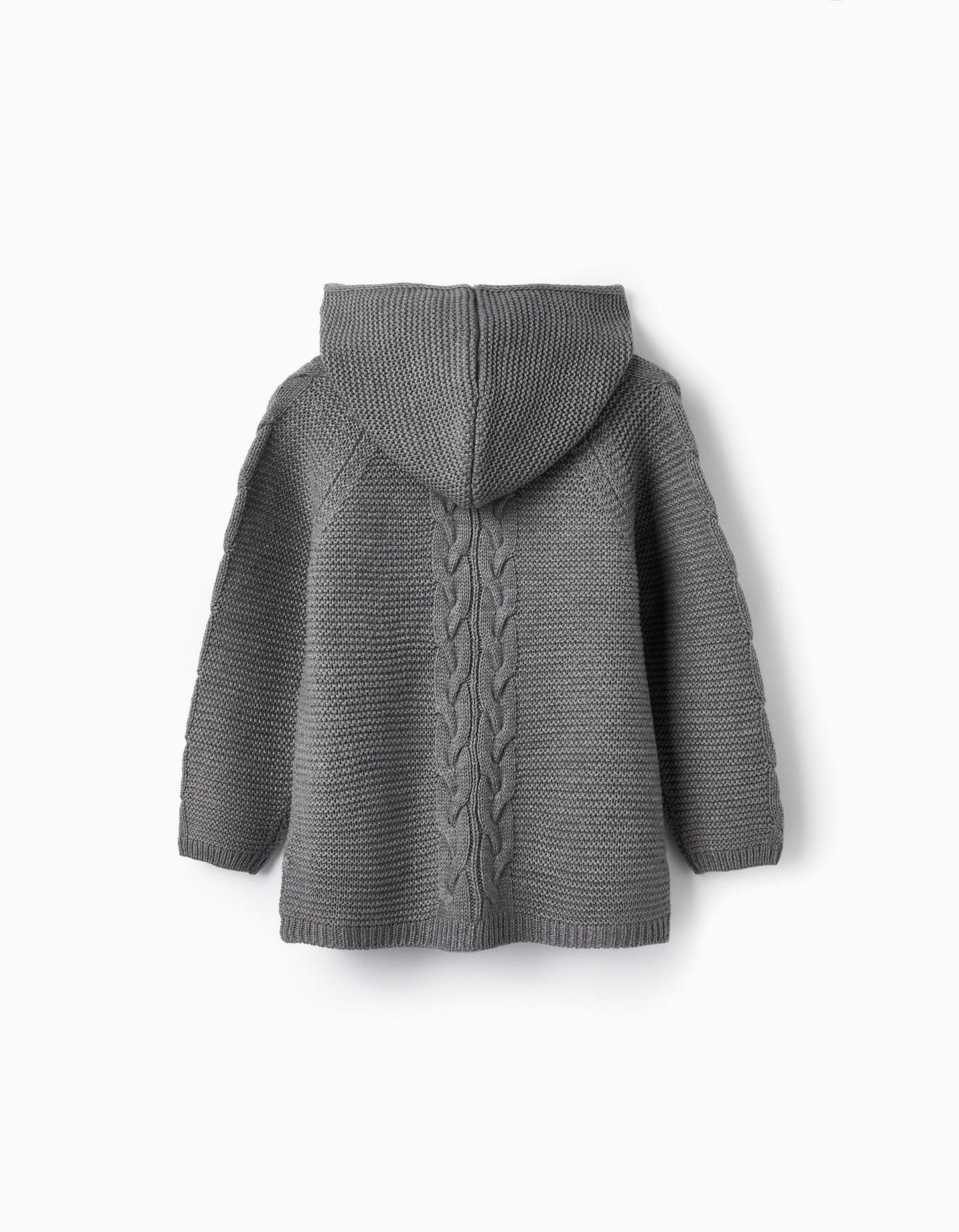 chaqueta de punto gris con capucha para niña