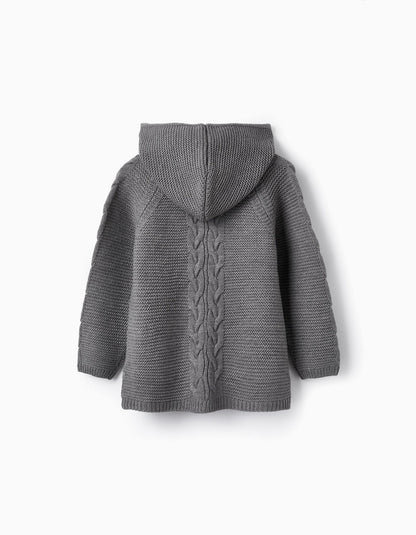 chaqueta de punto gris con capucha para niña