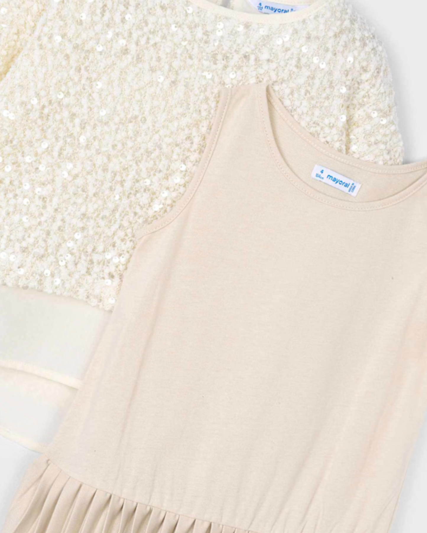 Vestido combinado lentejuelas color arena