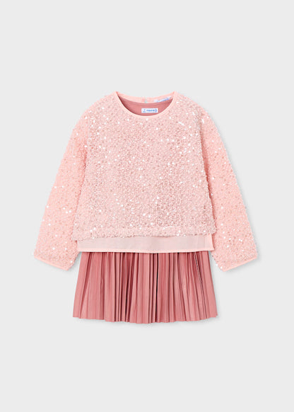 Vestido combinado lentejuelas color maquillaje