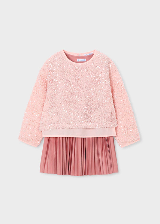 Vestido combinado lentejuelas color maquillaje