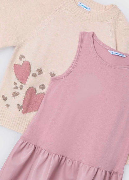 vestido arena corazones con falda rosa polipiel