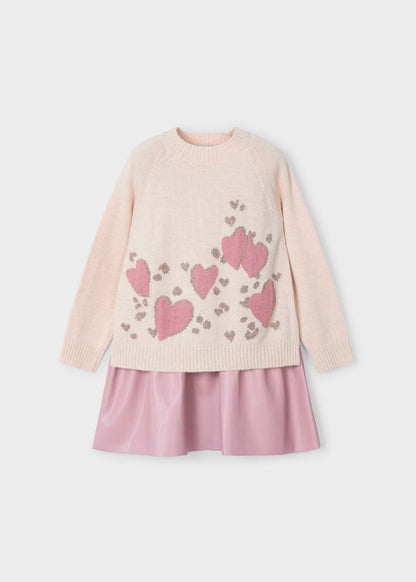 vestido arena corazones con falda rosa polipiel