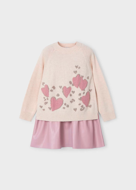 vestido arena corazones con falda rosa polipiel