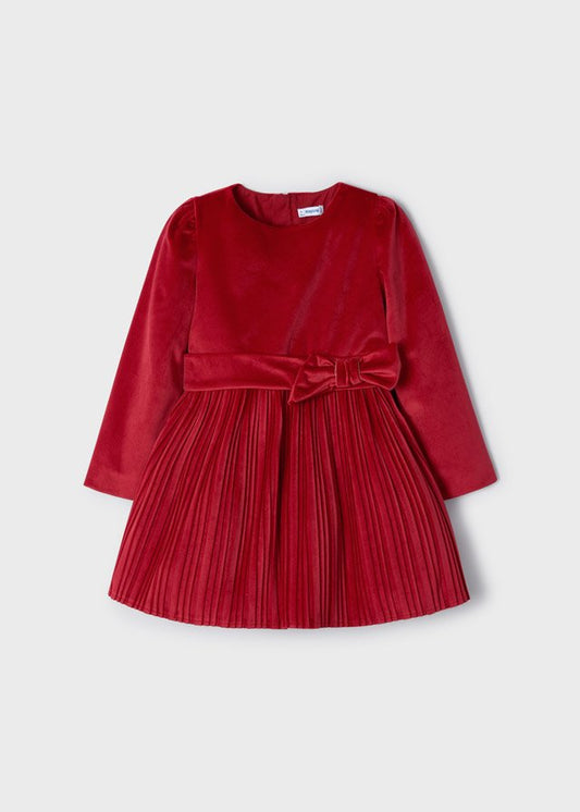 vestido manga larga plisado rojo