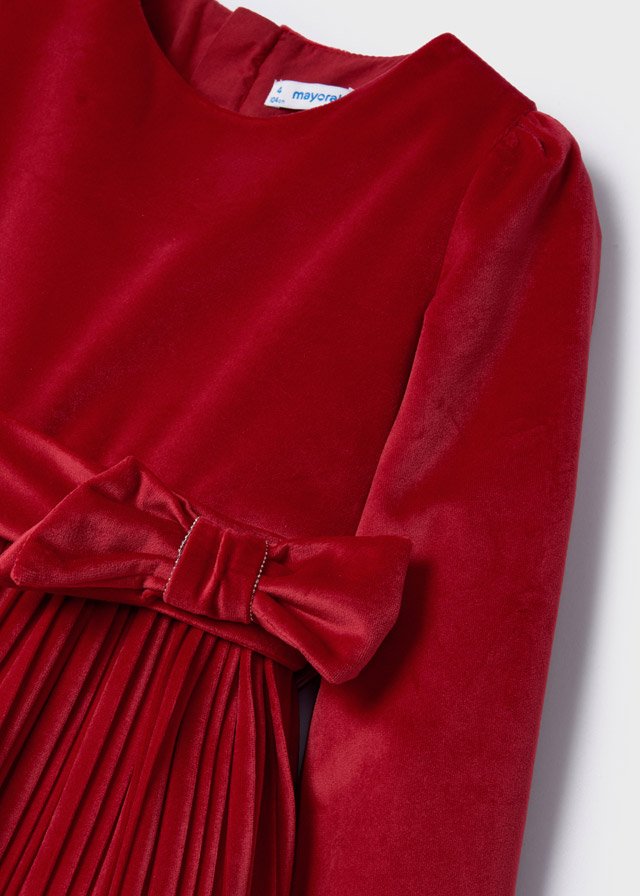vestido manga larga plisado rojo