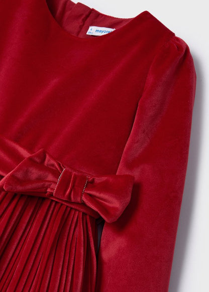 vestido manga larga plisado rojo