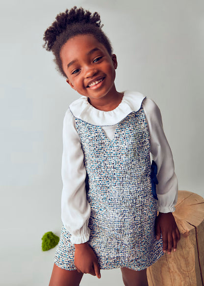 Vestido de manga larga para niña con puños elásticos en el interior azul océano
