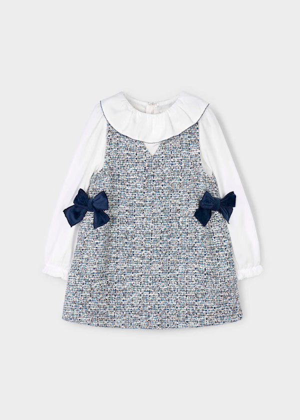 Vestido de manga larga para niña con puños elásticos en el interior azul océano