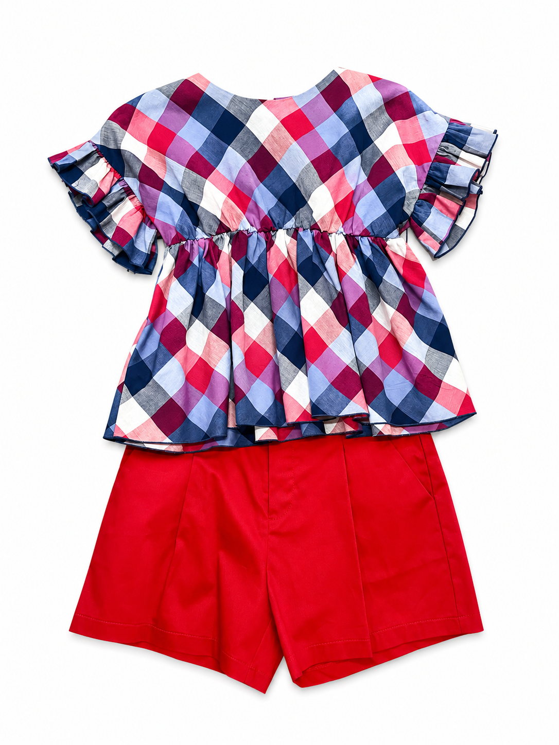 Conjunto Mayoral Blusa a Cuadros y Short Rojo