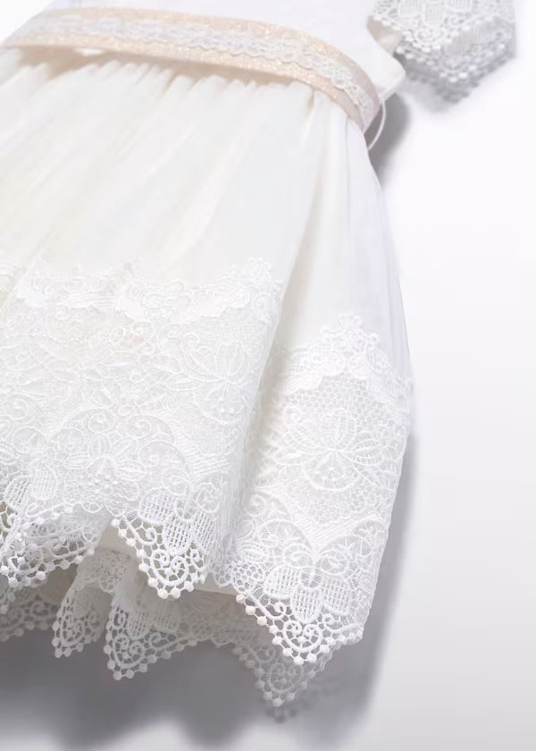 Vestido Tul Bordado Guipur Color Nata para Bebé