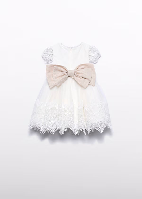 Vestido Tul Bordado Guipur Color Nata para Bebé