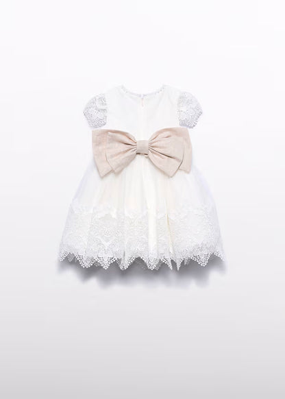 Vestido Tul Bordado Guipur Color Nata para Bebé