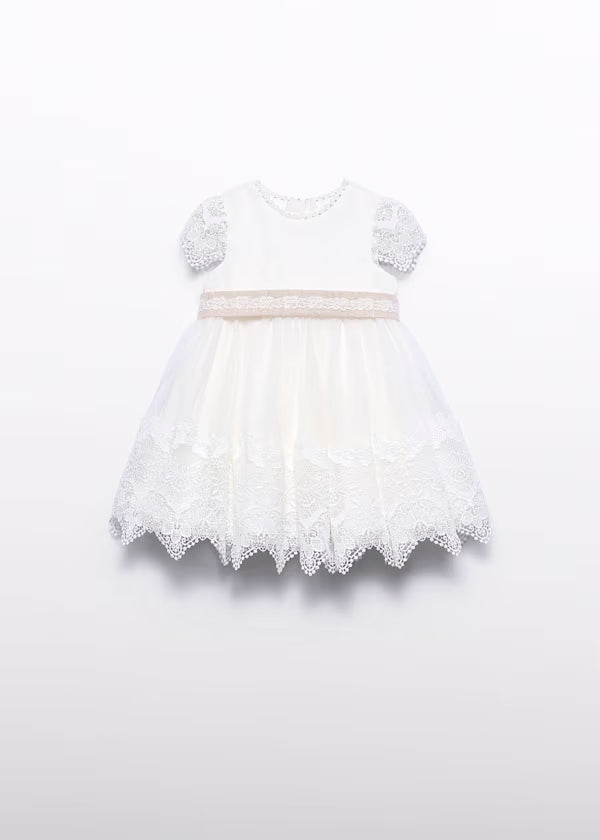 Vestido Tul Bordado Guipur Color Nata para Bebé