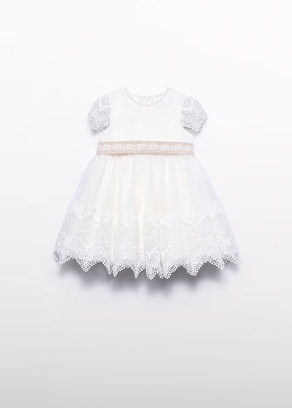 Vestido Tul Bordado Guipur Color Nata para Bebé
